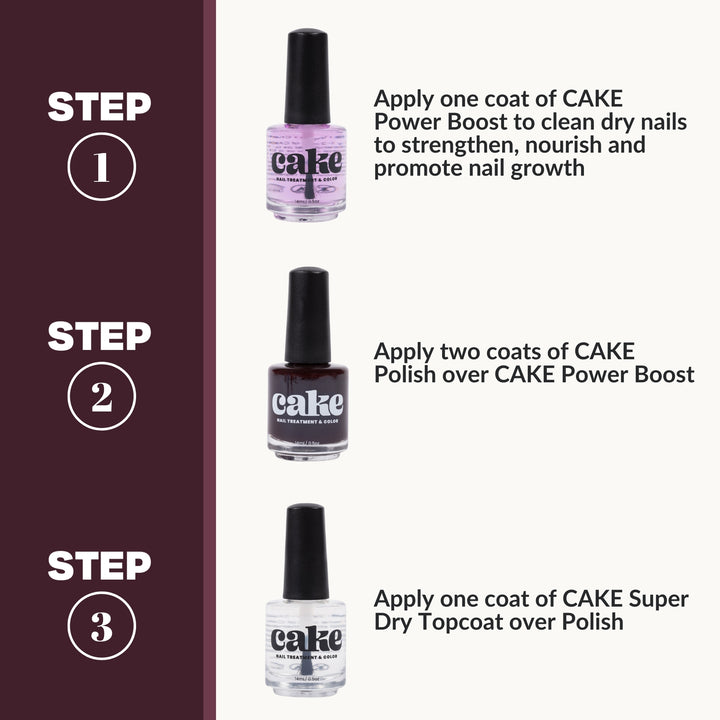 CAKE Power Boost Nail Strengthener & Nail Polish Duo - "Midnight Rendezvous"